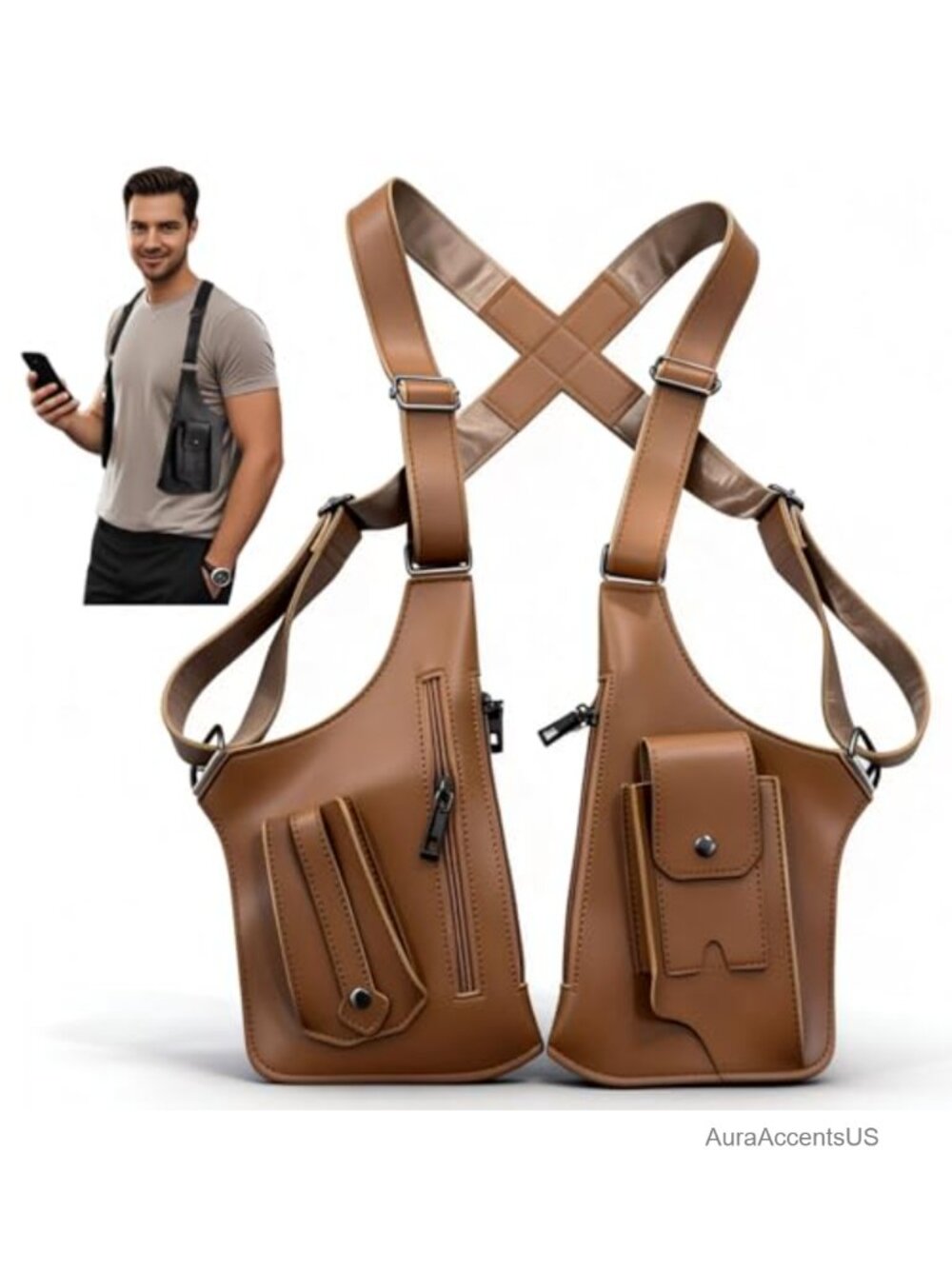 Men's Anti-Theft Crossbody Shoulder Bag Water Resistant Leather Holster